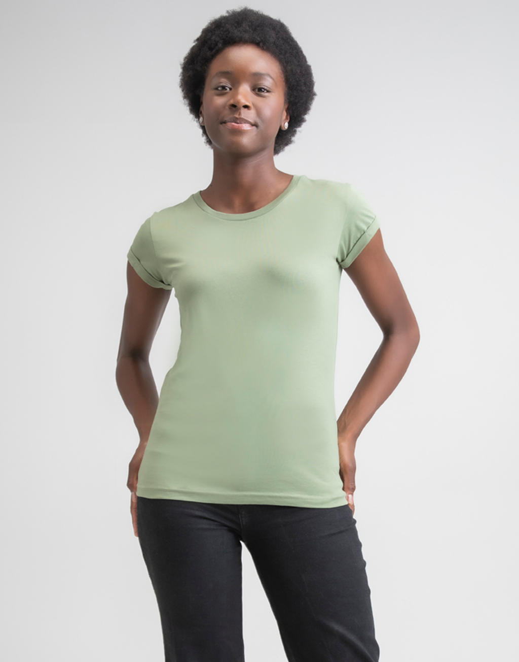 Womens Organic Roll Sleeve T in Farbe White